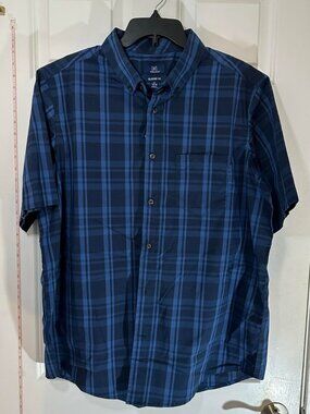 George Mens Classic Fit Blue Plaid Short Sleeve Button Down Shirt XL 46-48